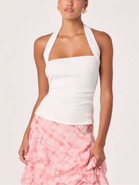 ASTR THE LABEL White Tate knit ruched halter top